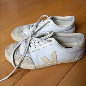 Veja White Canvas Sneakers with Cream Accents